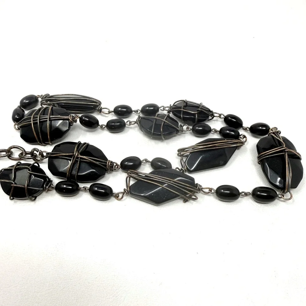 Bead‎ Chain Belt Black Wire Wrapped Stone M/L Artsy Eclectic Hipster Hippie Goth